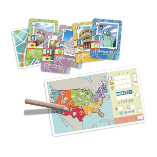 Spielkarten und Block - Road Trip USA