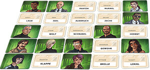 Spielplan mit Namenskarten und Geheimagentenabdecker - Codenames Duett