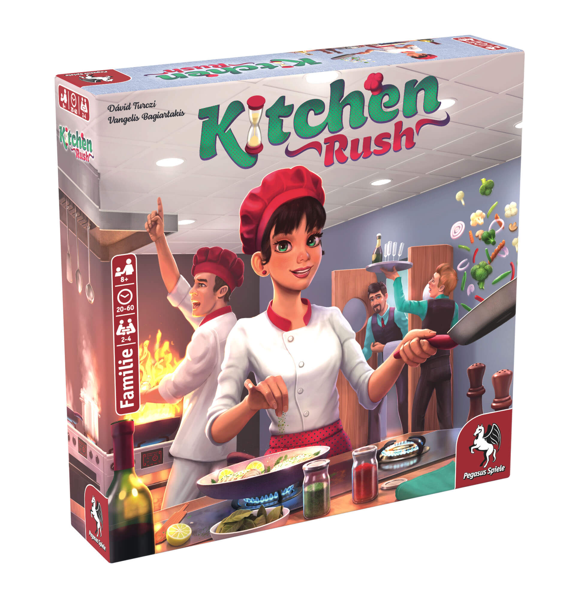 Schachtel Vorderseite, linke Seite - Empfohlen zum Spiel des Jahres 2020 - Kitchen Rush