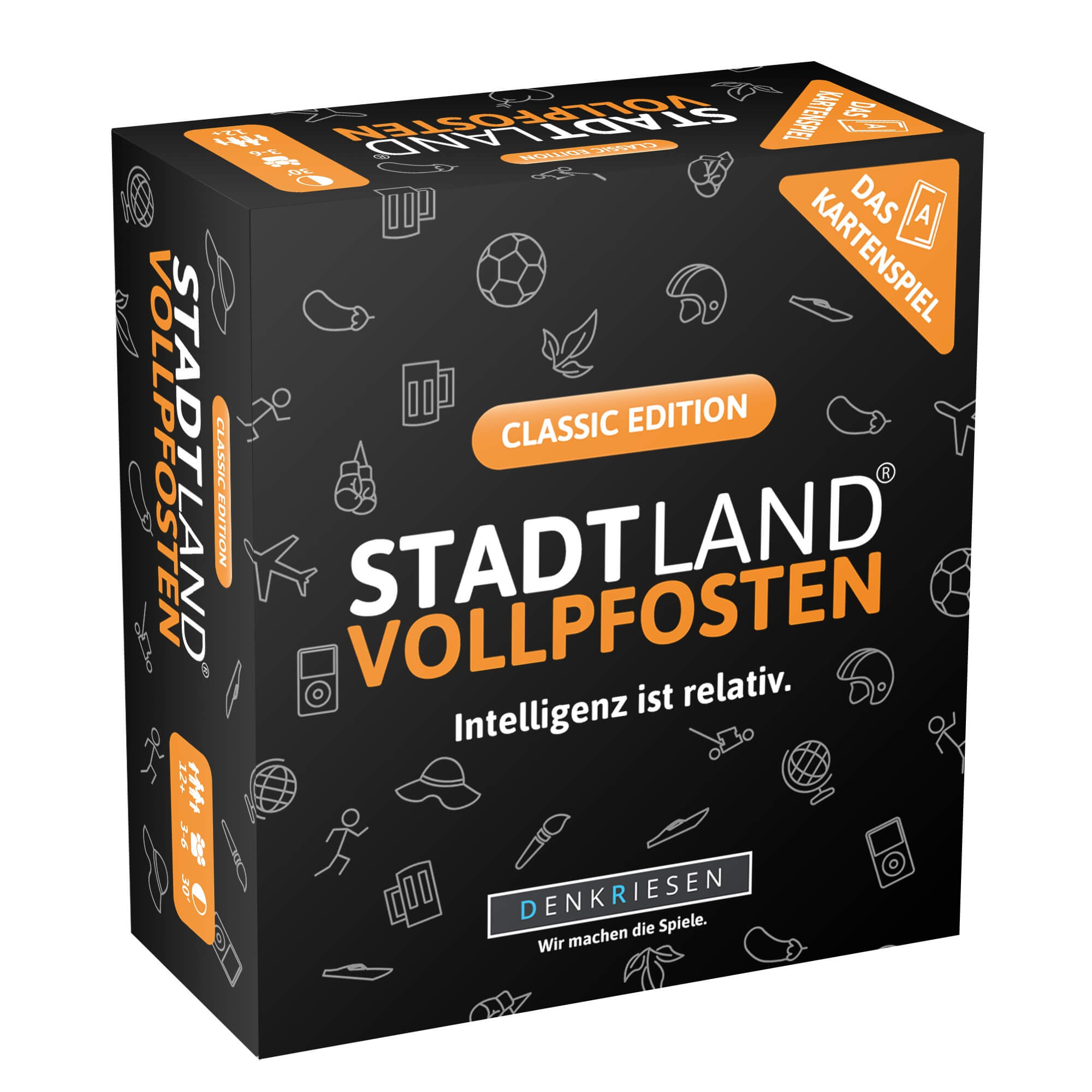 Schachtel Vorderseite - STADT LAND VOLLPFOSTEN: Das Kartenspiel – Classic Edition