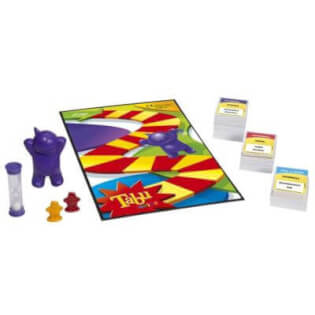 Spielmaterial mit Sanduhr und Karten - Tabu Junior