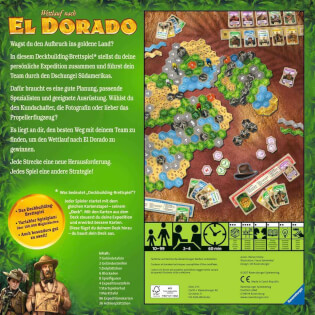 Schachtel Rückseite - nominiert zum Spiel des Jahres 2017 - Wettlauf nach El Dorado
