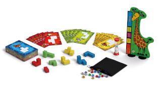 Spielmaterial - Karten, Blöcke und Giraffe - Ubongo - Junior 3-D